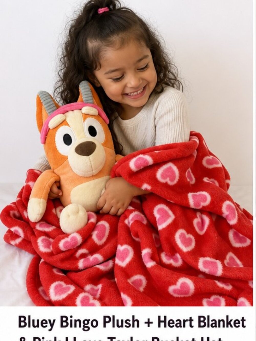 Bluey Bingo Plush with Red Heart Blanket – Kids Gift Set (New)